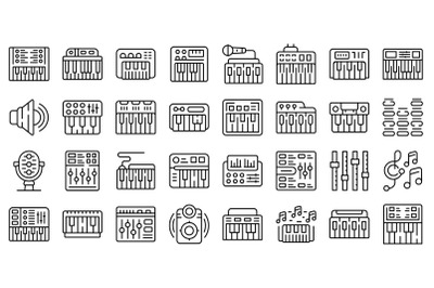 Synthesizer icon outline vector. Acoustic audio