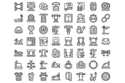 Fitness equipment icons set outline vector. Active gym