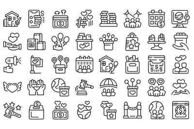 Charity event icons set outline vector. Help volunteer