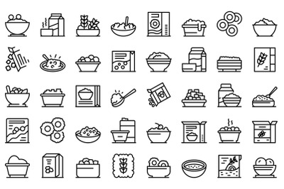 Breakfast cereal icons set outline vector. Snack granola