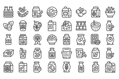 Vegetable milk icons set outline vector. Soy almond