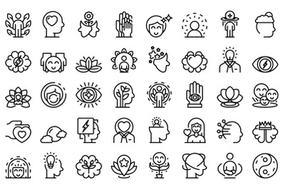 Mindfulness icons set outline vector. Mind stress