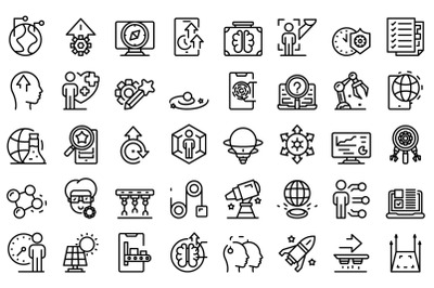 Commitment to innovation icons set outline vector. Passion trust