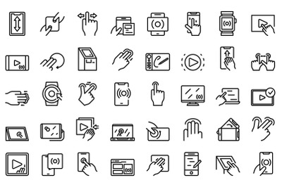 Touchscreen icon outline vector. Phone hand