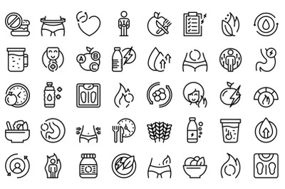 Metabolism icons set outline vector. Torso health