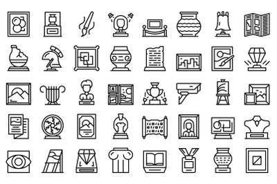 Art gallery icons set outline vector. School museum