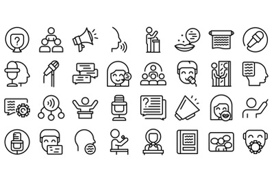 Rhetoric icons set outline vector. Knowledge lecture