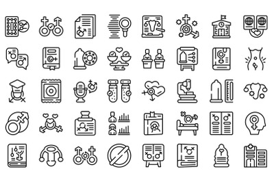 Sex education icons set outline vector. Adult aids