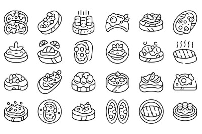 Bruschetta icons set outline vector. Food cheese