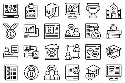 Private lesson icons set outline vector. Business boy