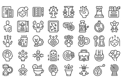 Stress reduction icons set outline vector. Anger balance