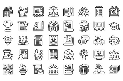 Staff training icons set outline vector. Work team