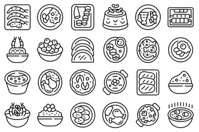 Caribbean cuisine icons set outline vector. Bbq chicken