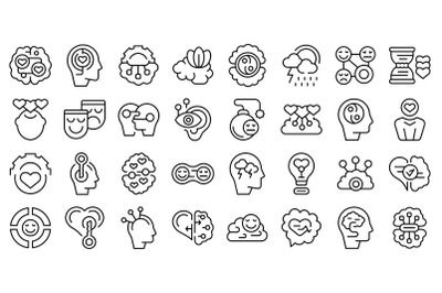 Emotional intelligence icons set outline vector. Control feeling