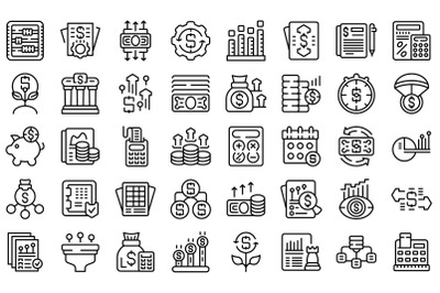 Revenue icons set outline vector. Economy bank