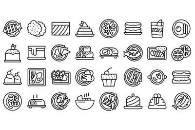 Australian cuisine icons set outline vector. Cake breakfast