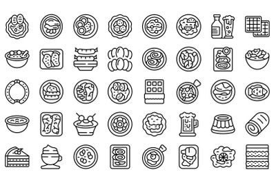 Austrian cuisine icons set outline vector. Strudel bakery