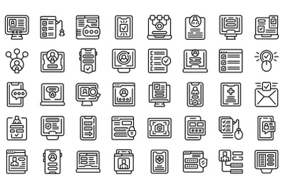 Online registration icons set outline vector. Device apply