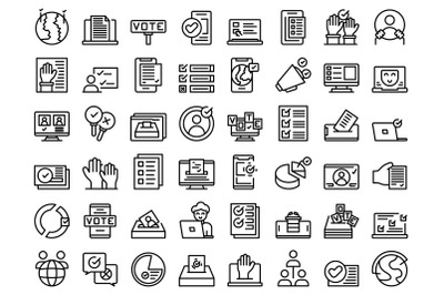 Online voting icons set outline vector. Strategy online