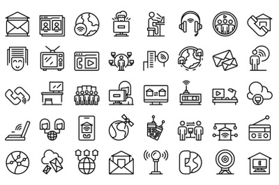 Stay connected icons set outline vector. Home work