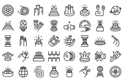 Optic fiber icons set outline vector. Cable wire