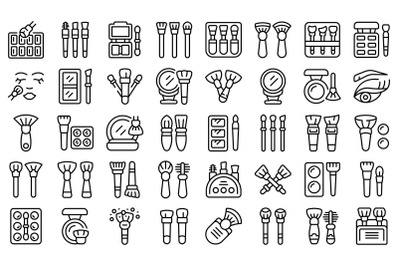 Makeup brush icons set outline vector. Cosmetic makeup