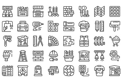 Remodeling icons set outline vector. Interior carpet