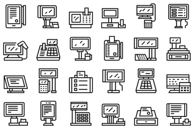 Touchscreen cash register icons set outline vector. Point sale