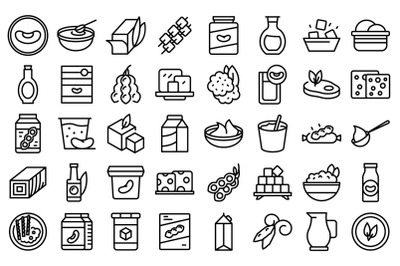 Soy food icons set outline vector. Milk soya