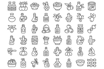 Olive oil icons set outline vector. Tree food