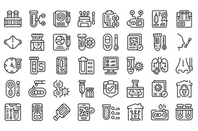 PCR test icons set outline vector. Covid analysis