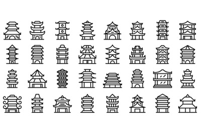 Pagoda icons set outline vector. Asian temple