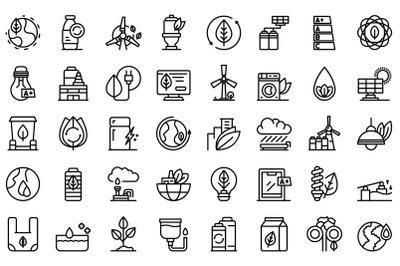 Environmentally friendly consumption icons set outline vector. Bio energy