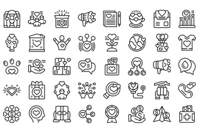 Generosity icons set outline vector. Donate food