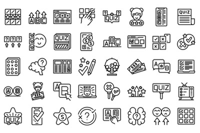 Quiz icons set outline vector. Bubble poll