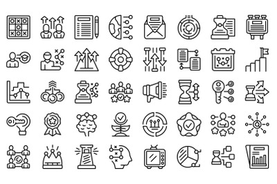 Tactical advantage icons set outline vector. Business chance