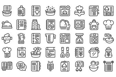 Recipe book icons set outline vector. Cookbook library