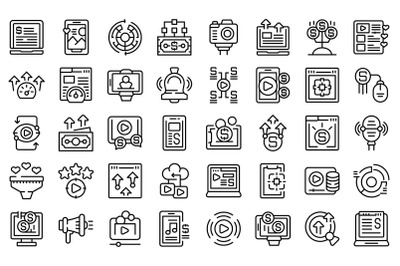 Monetization icons set outline vector. Income website