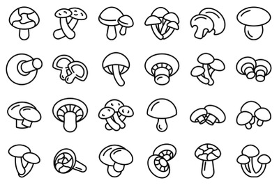 Shiitake mushroom icons set outline vector. Autumn plant