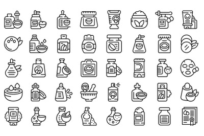 Coconut cosmetics icons set outline vector. Milk oil