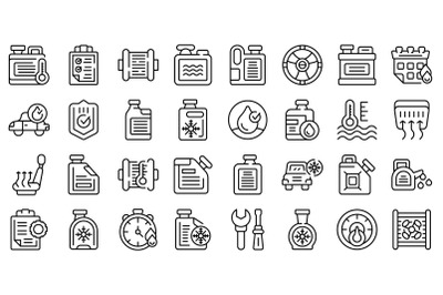 Car engine antifreeze icons set outline vector. Vent air