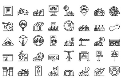 Bicycle parking icons set outline vector. Bike park