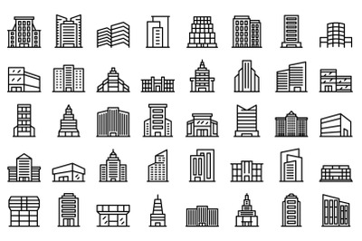 Business center icons set outline vector. House architecture