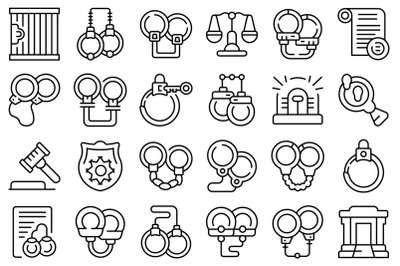 Handcuffs icons set outline vector. Cuff jail