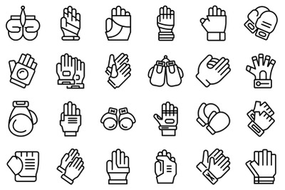 Sport gloves icons set outline vector. Fingers sport