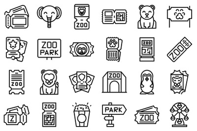 Zoo ticket icons set outline vector. Animal monkey