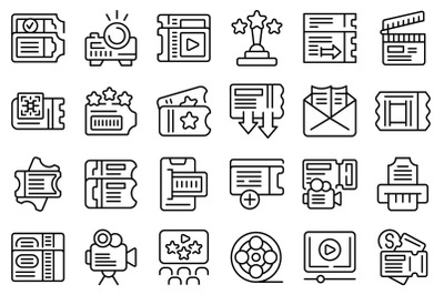 Cinema ticket icons set outline vector. Movie shape