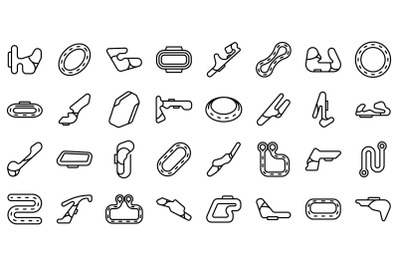 Racetrack icons set outline vector. Track map