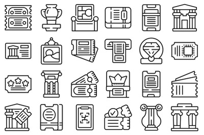 Museum ticket icons set outline vector. Gallery sculpture