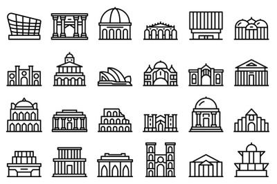 Opera house icons set outline vector. Architecture building